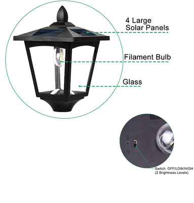Outdoor Vintage Solar Powered Post Lights Waterproof IP65 For Garden Lawn Pathway Driveway